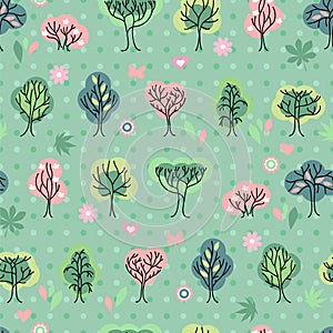 Seamless pretty pattern with stylized cute trees.