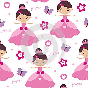 Seamless princess and flower pattern vector illustration