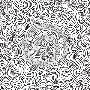 Seamless psychedelic pattern with crazy black and white ornamental elements.