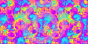 Seamless psychedelic rainbow heatmap patchwork squares pattern background texture