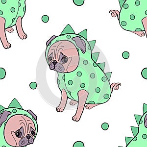 Seamless pug puppy illustration for kids dog background pattern in vector