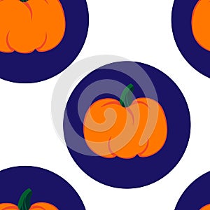 Seamless pumpkins in blue rounds