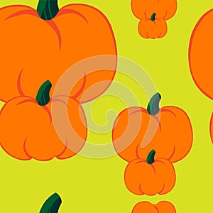 Seamless pumpkins on yellow