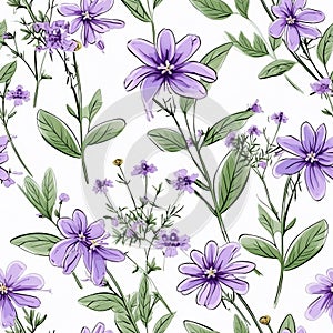 Seamless Purple Flower Pattern On White Background