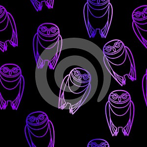 Seamless Purple Owls over Black