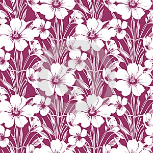 seamless purple and white floral pattern, monochrome ornament