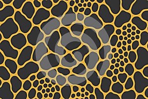 Seamless python skin pattern with large irregular black scales on orange background