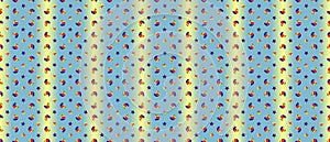 Seamless rainbow pattern of bright stars and rainbows on a gradient yellow-blue background, vector illustration for design