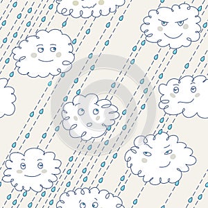 Seamless Rainy Sky Pattern with clouds