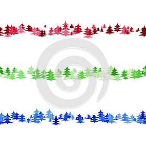 Seamless random pine tree pattern paragraph divider line set