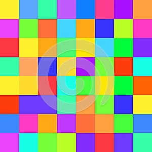 Seamless random squares, mosaic tiles pixelated, pixels colorful vibrant, vivid background pattern. blocks repeatable