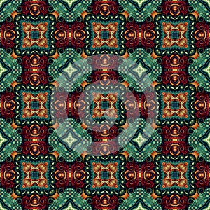 Seamless raster pattern in oriental style Flower psychedelic mosaic Pattern for wallpaper, backgrounds, decor for tapestries,