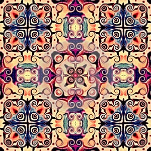 Seamless raster pattern in oriental style Flower psychedelic mosaic Pattern for wallpaper, backgrounds, decor for tapestries. Psyc