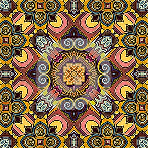 Seamless raster pattern in oriental style psychedelic mosaic Pattern for wallpaper, backgrounds, decor for tapestries, carpet