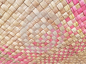 Seamless realistic old bamboo weave basket repeat pattern. Texture of golden yellow rattan mat for background and interior design