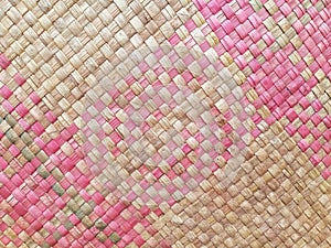 Seamless realistic old bamboo weave basket repeat pattern. Texture of golden yellow rattan mat for background and interior design