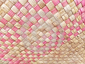 Seamless realistic old bamboo weave basket repeat pattern. Texture of golden yellow rattan mat for background and interior design