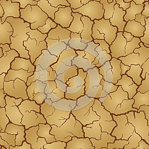 Seamless realistic pattern. Imitation print of dry soil of desert. Brown crack on beige background.