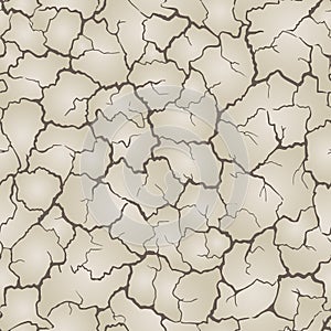 Seamless realistic pattern. Imitation print of dry soil of desert. Brown crack on grey background.