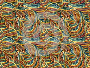 Seamless Rectangle Tile, 4 Combined Together for Visual Effect, Wavy Style, Main Colors Blue Yellow Orange Red, Unique Pattern