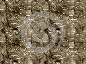 Seamless Rectangle Tile, 4 Combined for Visual Display, 3D Beige Brown Floral Style, Casting Art Effect, Nature, Unique Pattern