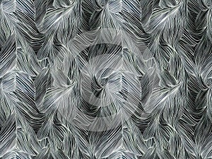 Seamless Rectangle Tile, 4 Combined for Visual Display, Black-and-White Feathery Leafy Style, Line Art Effect, Nature, Unique