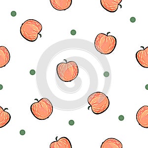 Seamless red apple pattern on white background