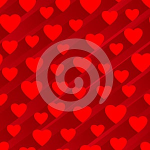 Seamless red background with big hearts.