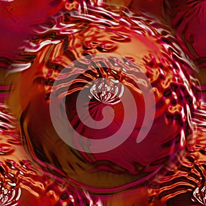 Seamless red background with round textures. Beautiful wavy abstraction with smooth lines. Abstract circles on liquid glass