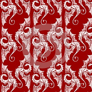 Seamless red background with white dragons. Texture for the heroic saga or the knightly tale photo