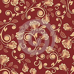 Seamless red and gold rose flowers background