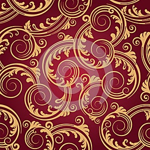 Seamless red & gold swirls wallpaper