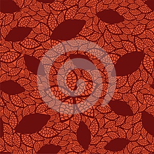 Seamless red leaves pattern on orange background
