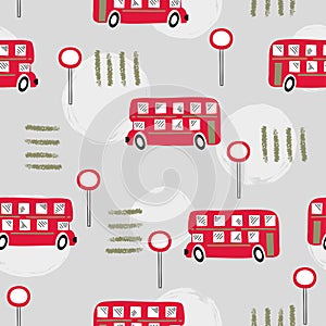 Seamless red London bus pattern.