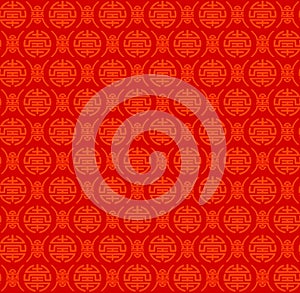 Seamless Red Pattern of Two Variant of Chinese Symbol called Shou