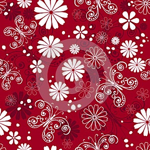 Seamless red-white floral pattern