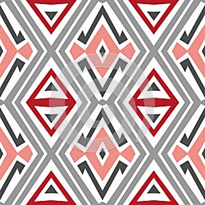 Seamless red, white and grey line art pattern for textile design, wrapping papers, Abstract fancy colored background