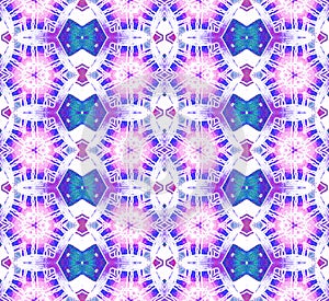 Seamless regular hexagon pattern turquoise pink purple