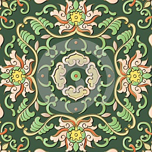 Seamless relief sculpture decoration retro pattern Chinese botanic garden flower leaf spiral cross vine