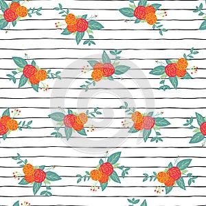 Seamless repeat flower bouquets on stripes vector