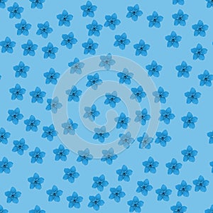 Seamless repeat pattern with blue flowers on light blue background. drawn fabric, gift wrap, wall art design, wrapping paper,