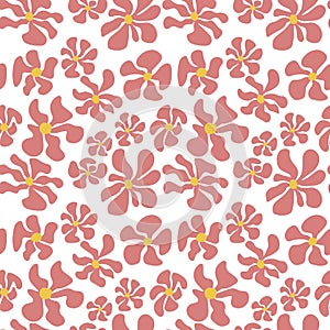 Seamless repeat pattern with flowers in matisse style on white background. Hand drawn