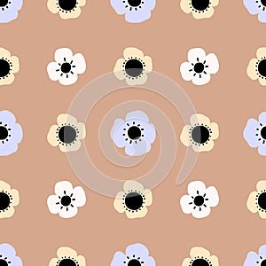 Seamless repeat pattern with flowers. Neutural color palette. Fabric design.