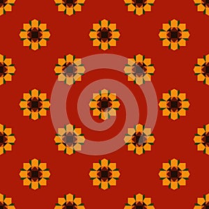 Seamless repeat pattern swatch. Vector design. Retro sunflower tiles. Background, wallpaper, textiles, home decor, packaging or