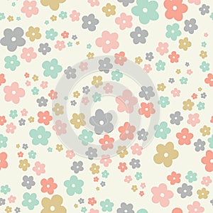 Seamless repeat of pastel stylized flowers in a tossed pattern. A pretty floral vector design background ideal for