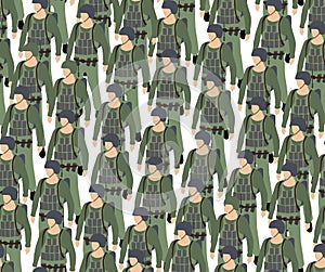 Seamless repeating of army armed troop soldiers isometric armed 3D illustration