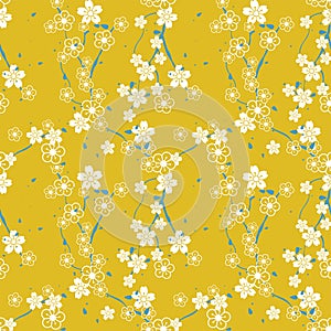 Seamless repeating pattern of blossoming flowers on a tree photo