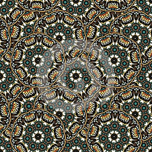 Seamless repeating pattern of colored mandalas
