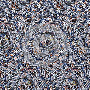 Seamless repeating pattern of colored mandalas
