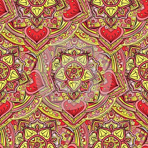 Seamless repeating pattern of colored mandalasnd